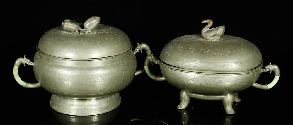 Two 20th C. Chinese Pewter Urns (1 of 4)