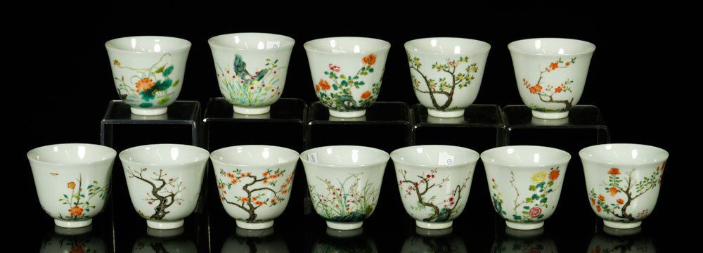 12 Chinese Floral Decorated Teacups (1 of 5)