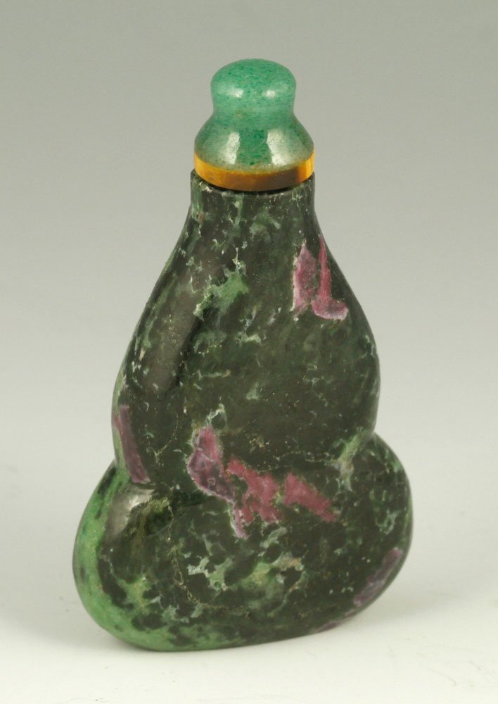 19th C. Chinese Zoisite and Ruby Snuff Bottle (1 of 4)