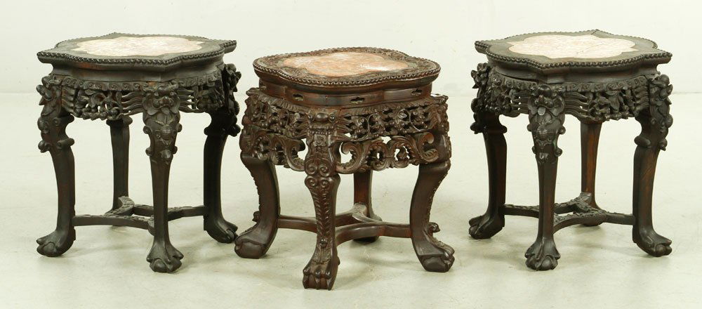 3 Chinese Export Carved Wood Plant Stands (1 of 5)