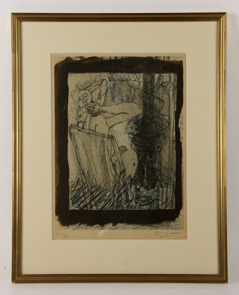 Georges Braque, Lithograph: Georges Braque (French, 1882-1963), original lithograph, signed in pencil, 62/79; 14 1/2" h x 10 1/2" w (view), 20" h x 16" w (frame). Provenance: From a Florida estate.