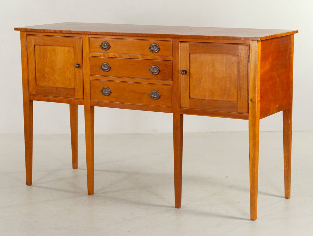 Eldred Wheeler Sideboard: Eldred Wheeler Hepplewhite reproduction sideboard, 39" h x 64" w x 22" d. Provenance: from a Maine estate.