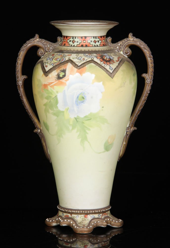 Japanese Nippon Vase, Moriage: Nippon vase, Japanese, with moriage beading, 14" h. Provenance: From the lifelong collection of Dr. Lester Jenkins of Lynn, Massachusetts.