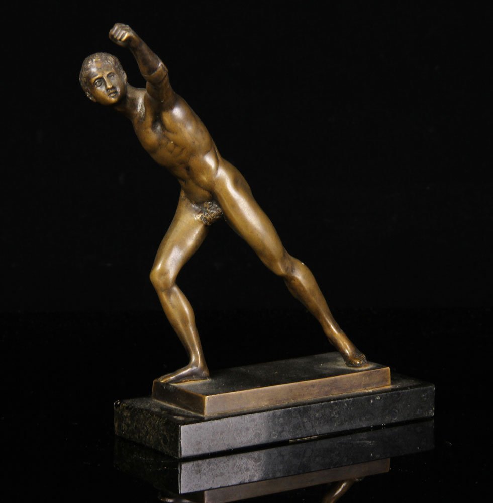 Figure of a Nude Man, Bronze: Figure of a nude man, bronze, 7" h. Provenance: From the lifelong collection of Dr. Lester Jenkins of Lynn, Massachusetts.