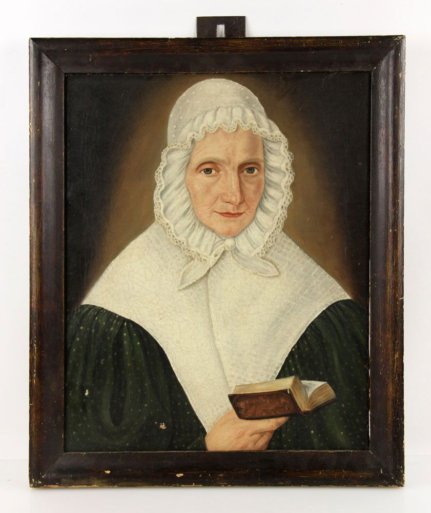German School Portrait of a Lady, O/C: German School portrait of a Lady, oil on canvas, on verso "C. Zinger" and "R. Hiffinannpinck 1832," 19" h x 16" w (view), 22 3/4" h x 19 1/2" w (frame). Provenance: From a MA estate.
