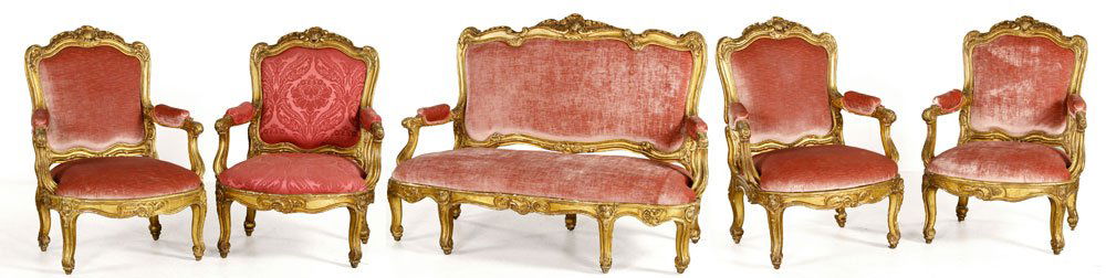 19th C. 5 Piece Parlor Set, French (1 of 10)