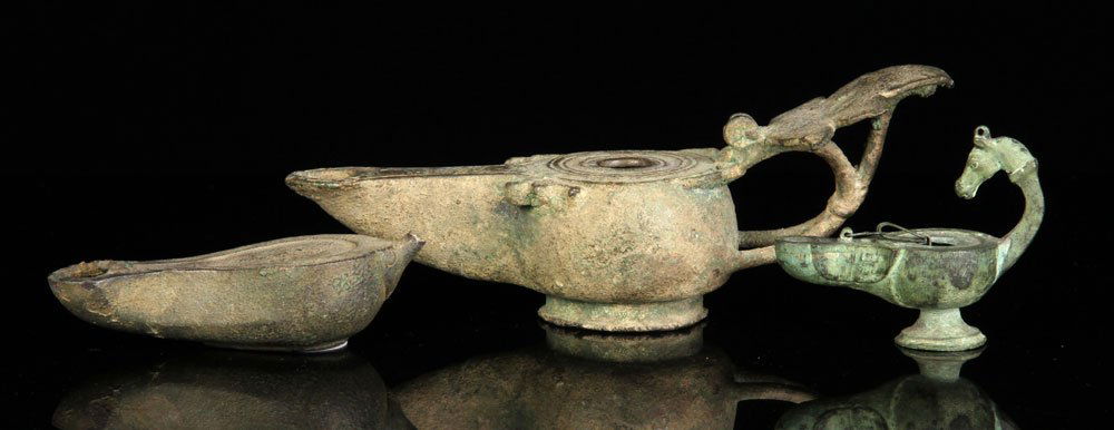 Trio of Bronze Oil Lamps (1 of 5)