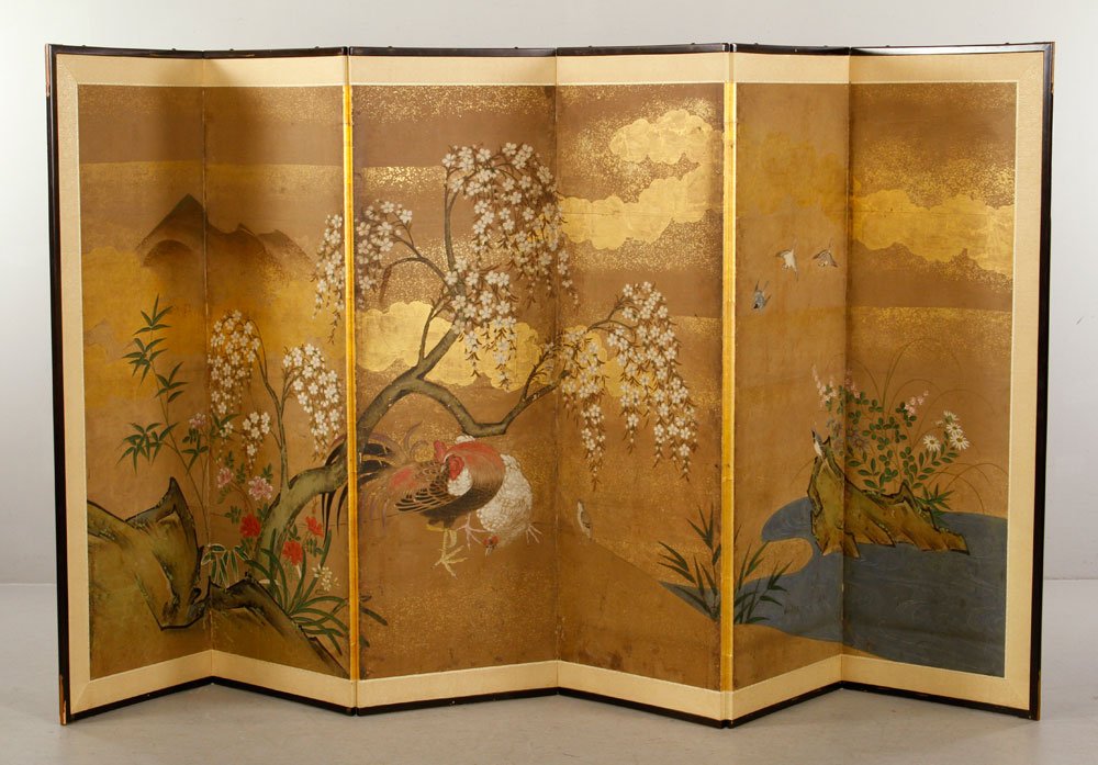 19th C Japanese Painted Screen (1 of 4)
