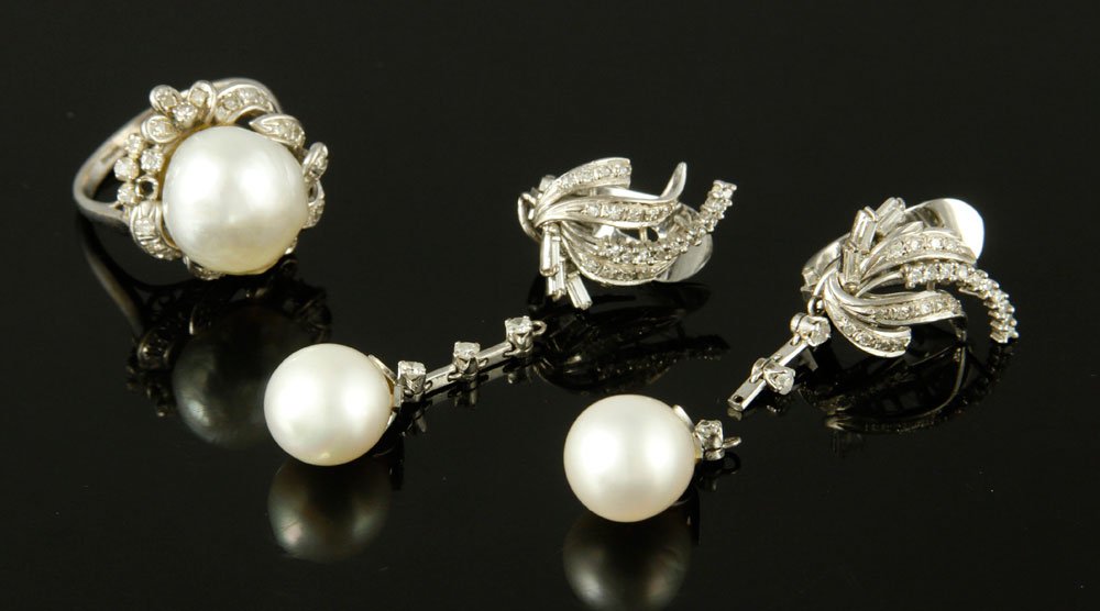 14K Gold, Diamond and Baroque Pearl Jewelry Set (1 of 4)
