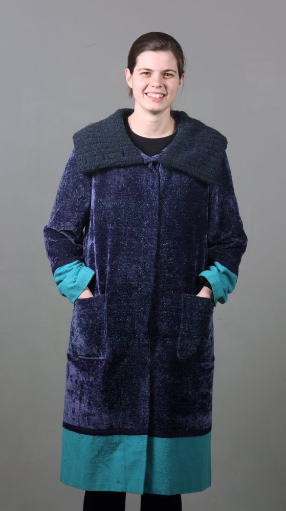 Etro Milano Jacket: Etro Milano purple and turquoise jacket, made in Italy, with knitted oversized collar, approximately size 10. Provenance: From a New Hampshire estate.