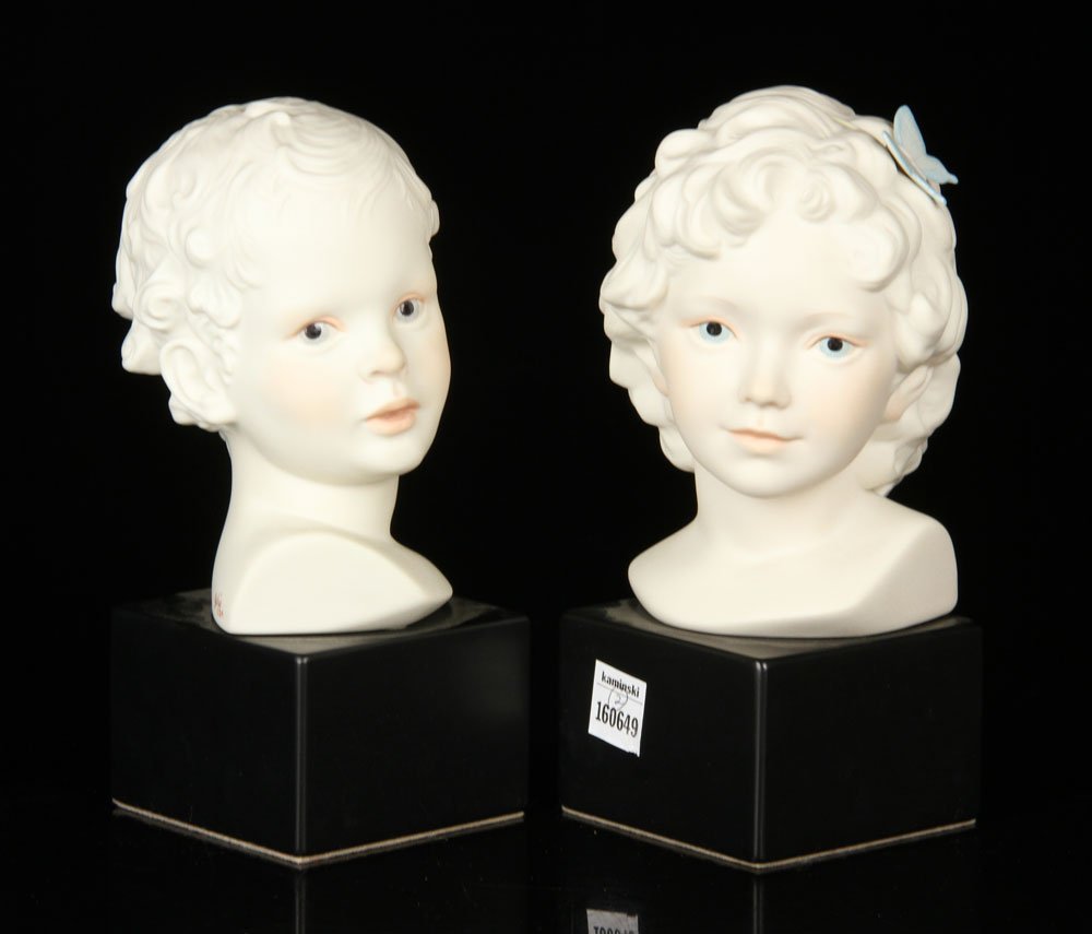 Pair of Cybis Portrait Heads: Pair of Cybis portrait heads, porcelain with bisque mounted portrait. Provenance: from a New Hampshire estate.