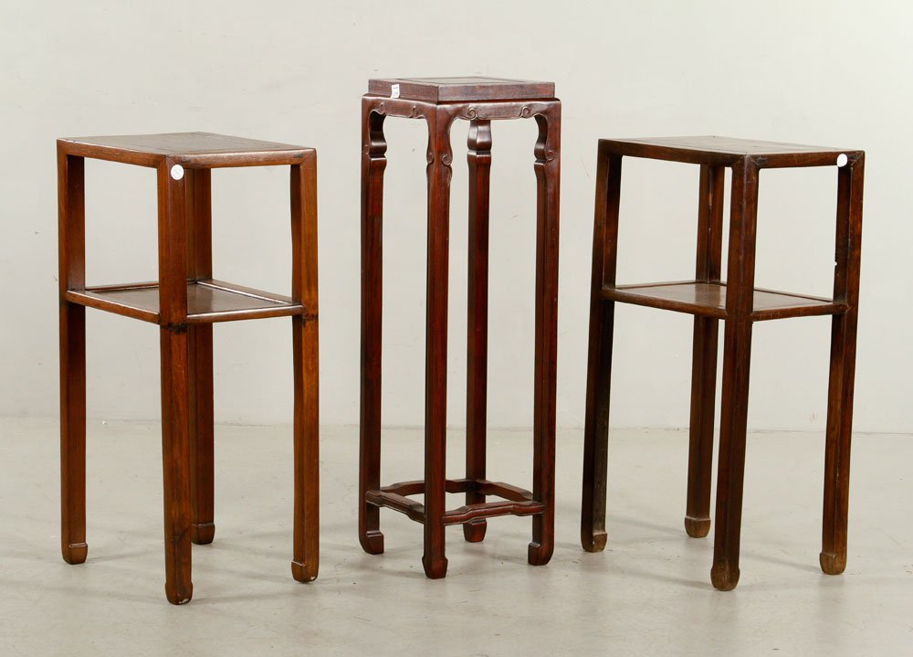 Three 19th C. Chinese Rosewood Stands: Lot of three 19th century Chinese stands, rosewood, one 36" h, the others 32" h. Provenance: From the estate of George Gund III (1937-2013).