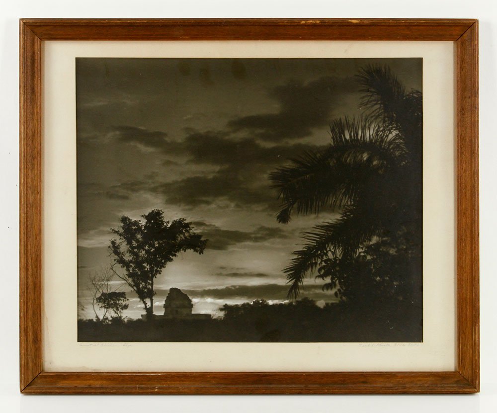 Atwater, "Sunset at Chichen Itza," Silver Gelatin: Cecil B. Atwater, "Sunset at Chichen-Itza," silver gelatin photograph, 13 1/2" h x 16 1/4" w (view), 17 3/4" h x 19 3/4" w (frame). Provenance: From a Massachusetts private collector.