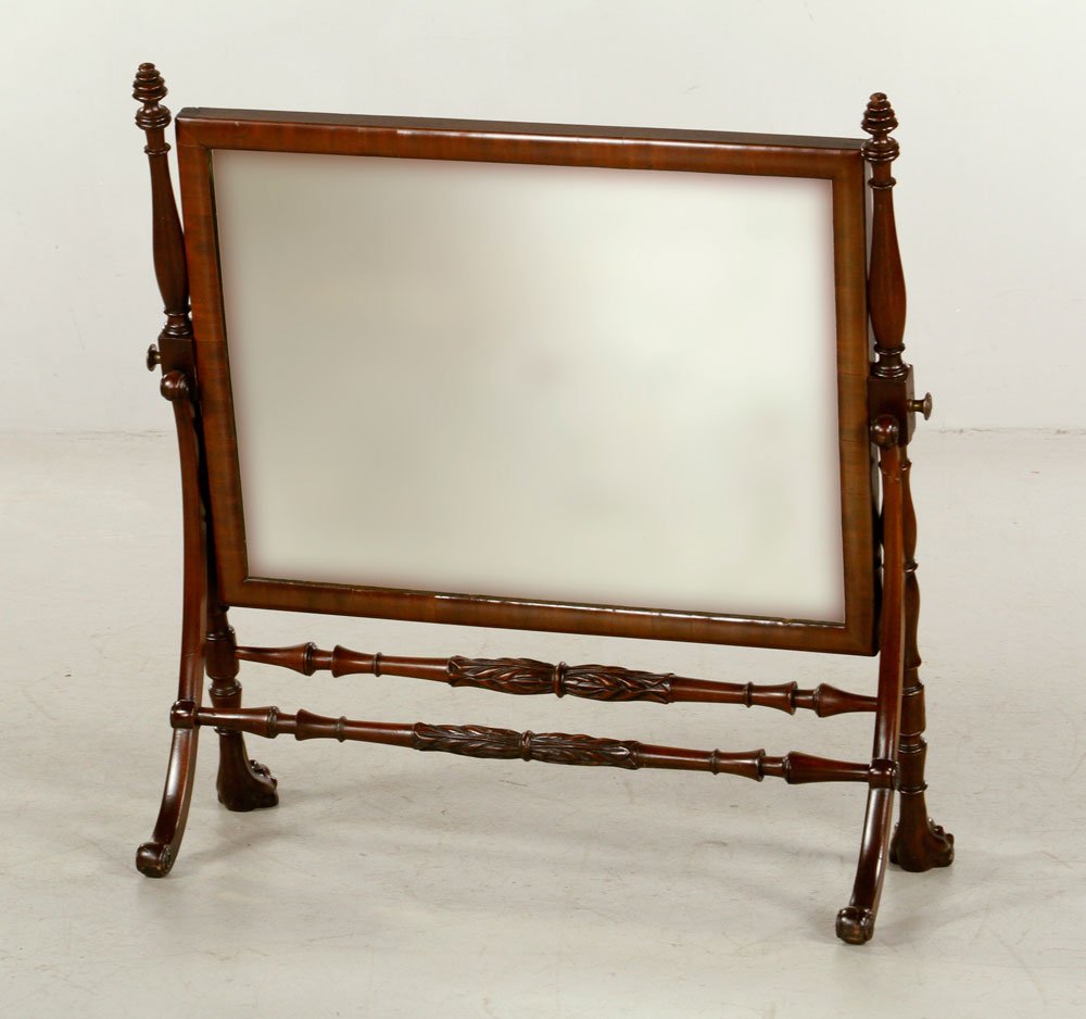 Victorian Table Top Mirror: 1860's Victorian table top mirror, carved mahogany, 32" h x 32 1/2" w. Provenance: from a New York estate.