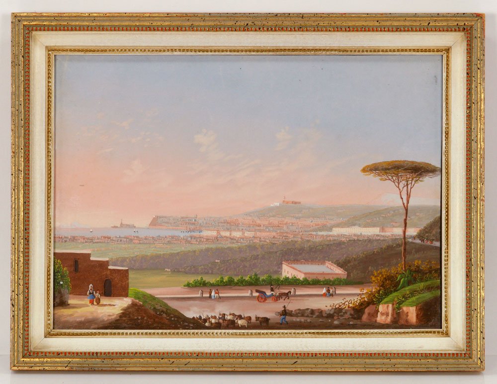 19th C. "Napoli Del Campo," Gouache: "Napoli del Campo," gouache, marked "Anonimo Del XIX Secolo"; 7 3/4" h x 11" w. Provenance: From a Florida estate.