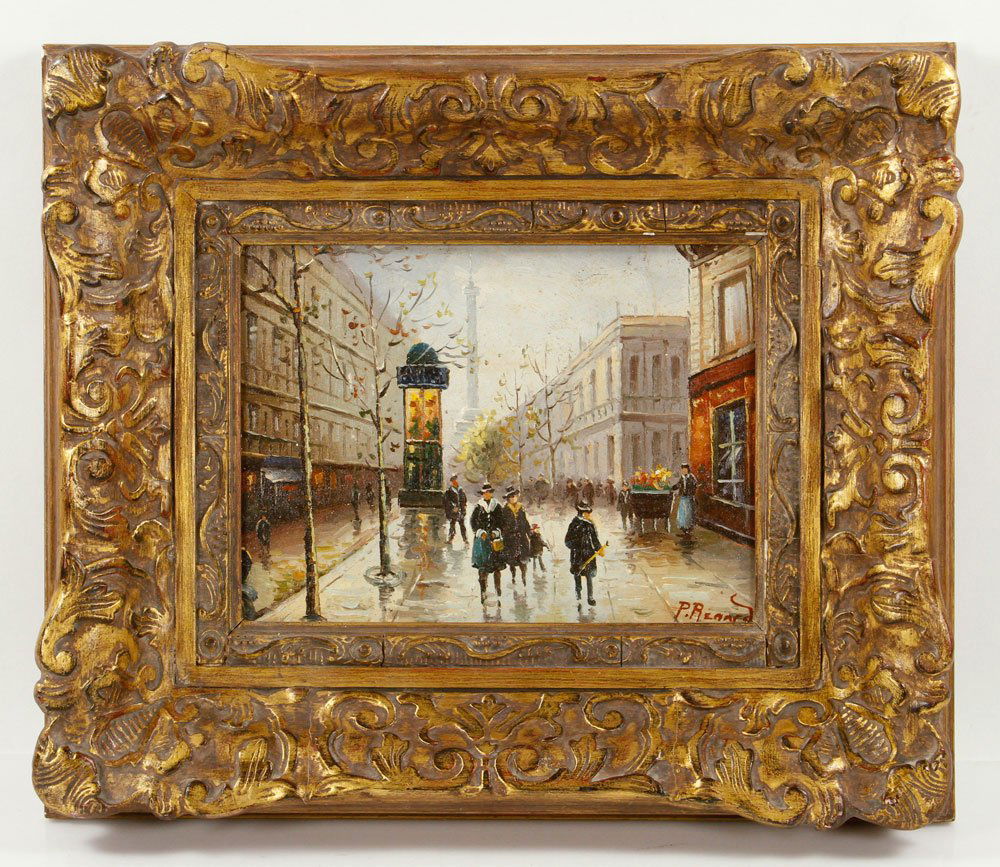 Renard, View of Paris, Oil on Board: Paul Renard (French, 1871-1920), view of Paris, oil on board; 7" h x 9 1/2" w (view), 13 1/2" h x 16" w. Provenance: From a Florida collection.