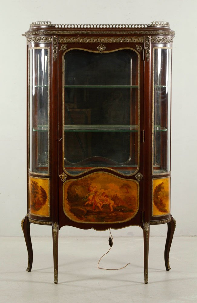 19th C. French Vernis Martin Panels: Vernis Martin painted cabinet panels, French, late 19th century, 63" h x 38" l x 15" w.