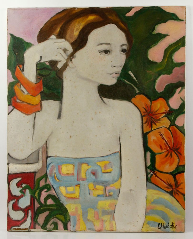 Webster, "Hawaiian Girl," Oil on Canvas: C. A. Webster, "Hawaiian Girl," oil on canvas, signed, 30" h x 24" w. Provenance: From the estate of the late Harry Reed Everson, an avid collector, from Marblehead, MA.
