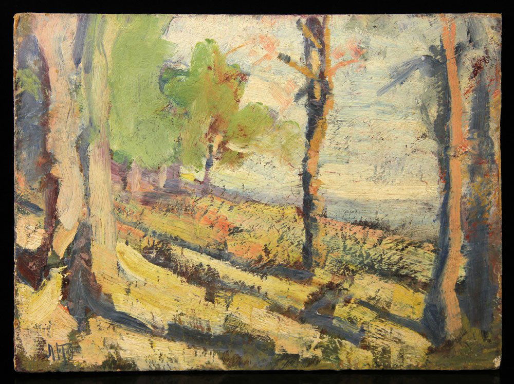 Payne, Landscape with Trees, Oil on Board: Art Payne, landscape with trees, oil on artist board, 10" h x 13 1/2" w. Provenance: From the estate of the late Harry Reed Everson, an avid collector, from Marblehead, MA.