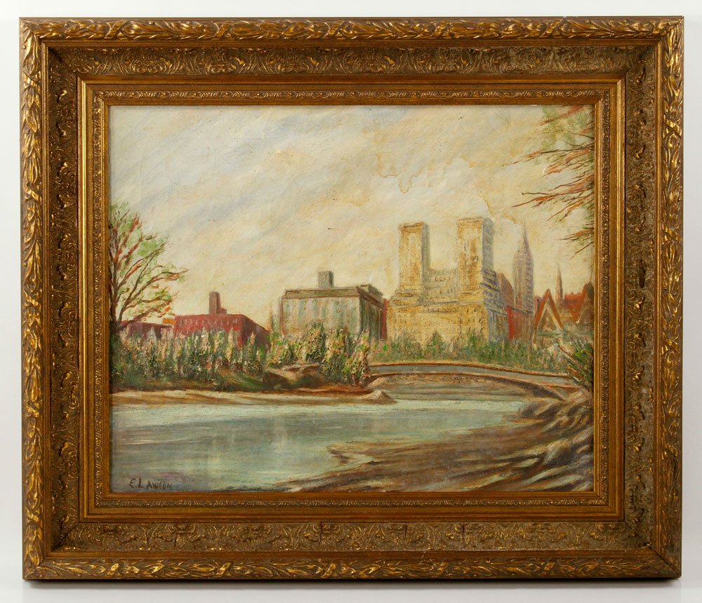 "Central Park Lake," Oil on Canvas: "Central Park Lake," oil on canvas, in the style of Ernest Lawson, inscribed in pencil, dated "1936"; 16" h x 20" w (view), 22" h x 26" w (frame). Provenance: From the estate of the late Harry Reed Ev