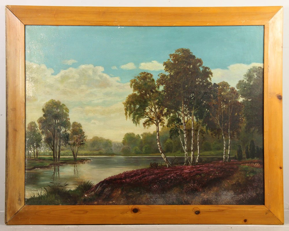 Schilling, Landscape, Oil on Canvas: P. Schilling, landscape, oil on canvas, signed lower left; 30 3/4" h x 41" w (view), 37 5/8" h x 47 3/4" w (frame). Provenance: From the estate of the late Harry Reed Everson, an avid collector, from
