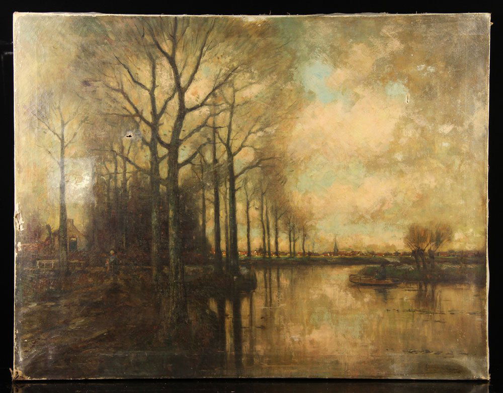 Landscape, Oil on Canvas: Landscape, oil on canvas, signed indistinctly lower right, unframed, 28" h x 36 3/4" w. Provenance: From the estate of the late Harry Reed Everson, an avid collector, from Marblehead, MA.