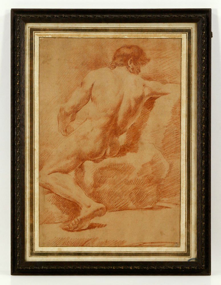 Early Nude Study, Pencil Drawing: Early nude study, drawing in red pencil, unsigned; 14 1/8" h x 9 1/2" w (view), 18" h x 13 1/2" w (frame). Provenance: From the estate of the late Harry Reed Everson, an avid collector, from Marblehea