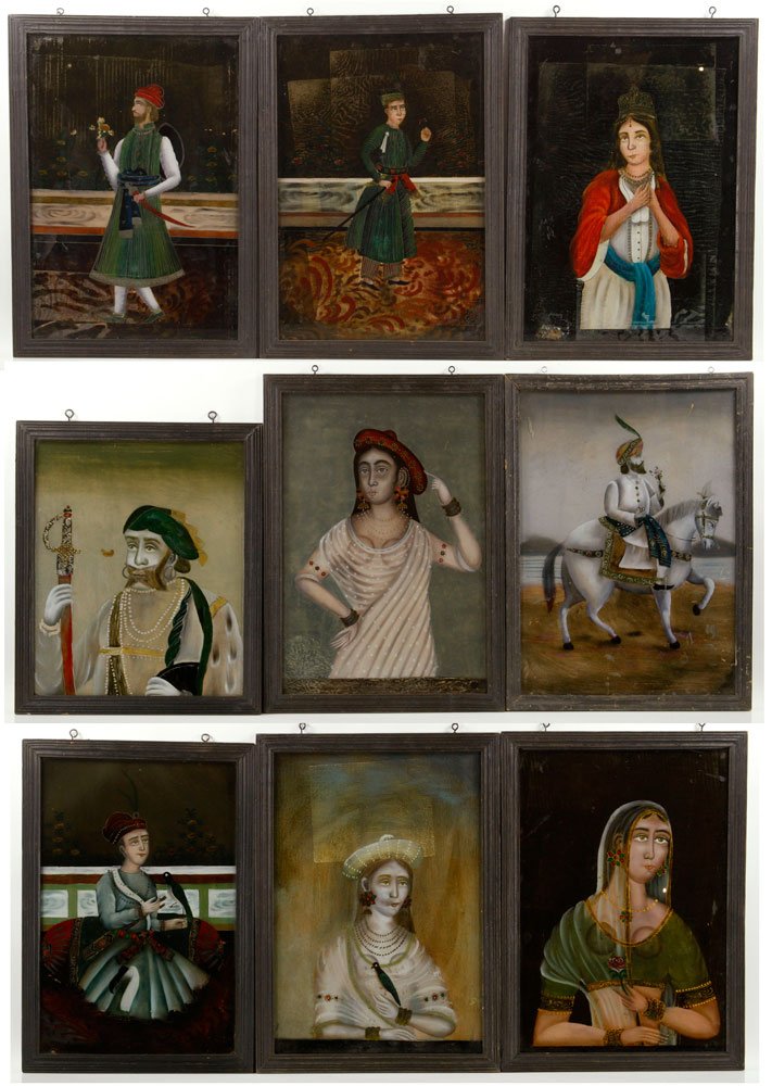 9 Indian Reverse Paintings (1 of 5)