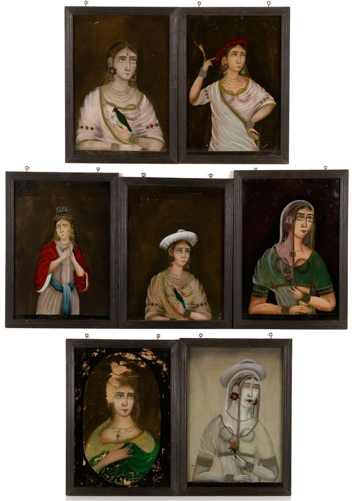 7 Indian Reverse Paintings (1 of 4)