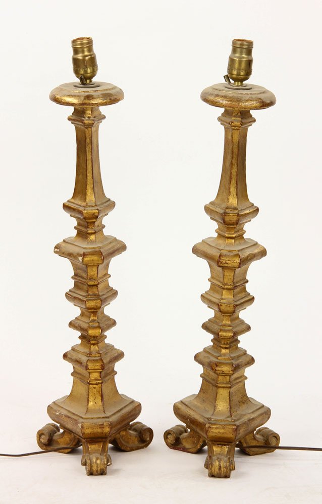 Pr. Gilt Wood Candlestick Lamps (1 of 4)