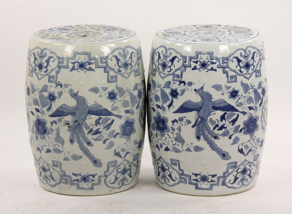 Pr. Chinese Blue and White Garden Seats (1 of 4)