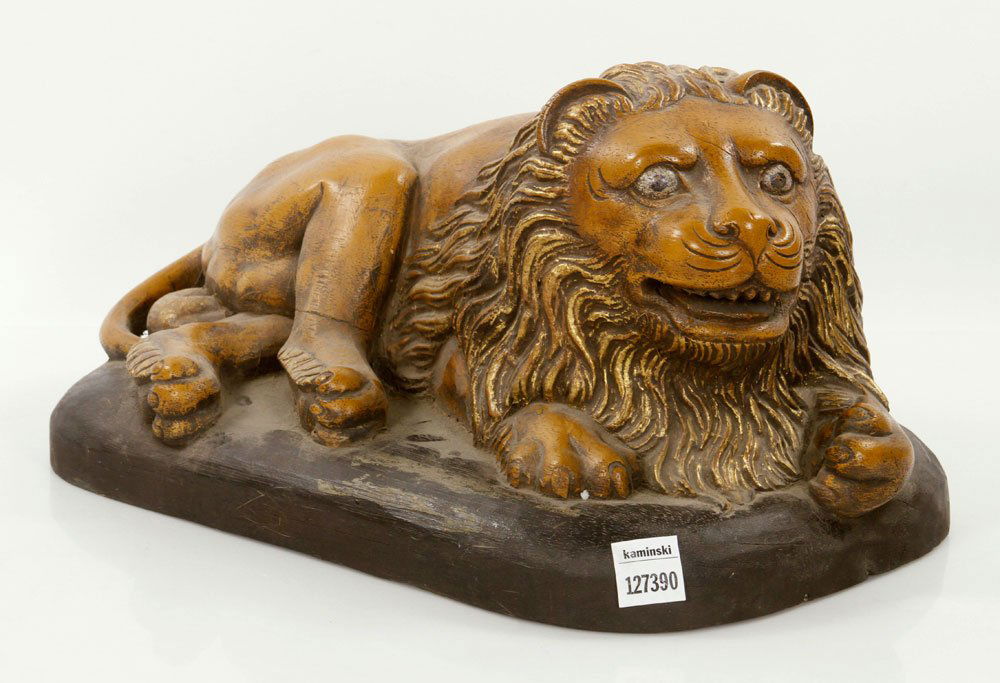 Carved Wood Reclining Lion (1 of 4)