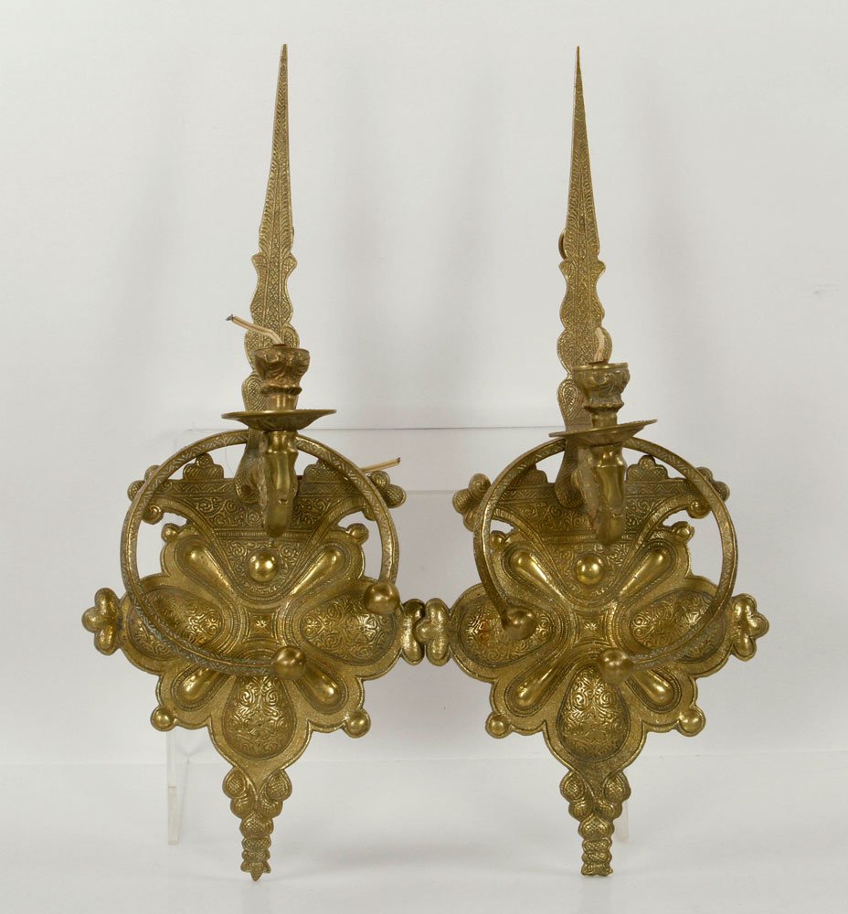 Pr. Decorative Brass Wall Sconces (1 of 3)