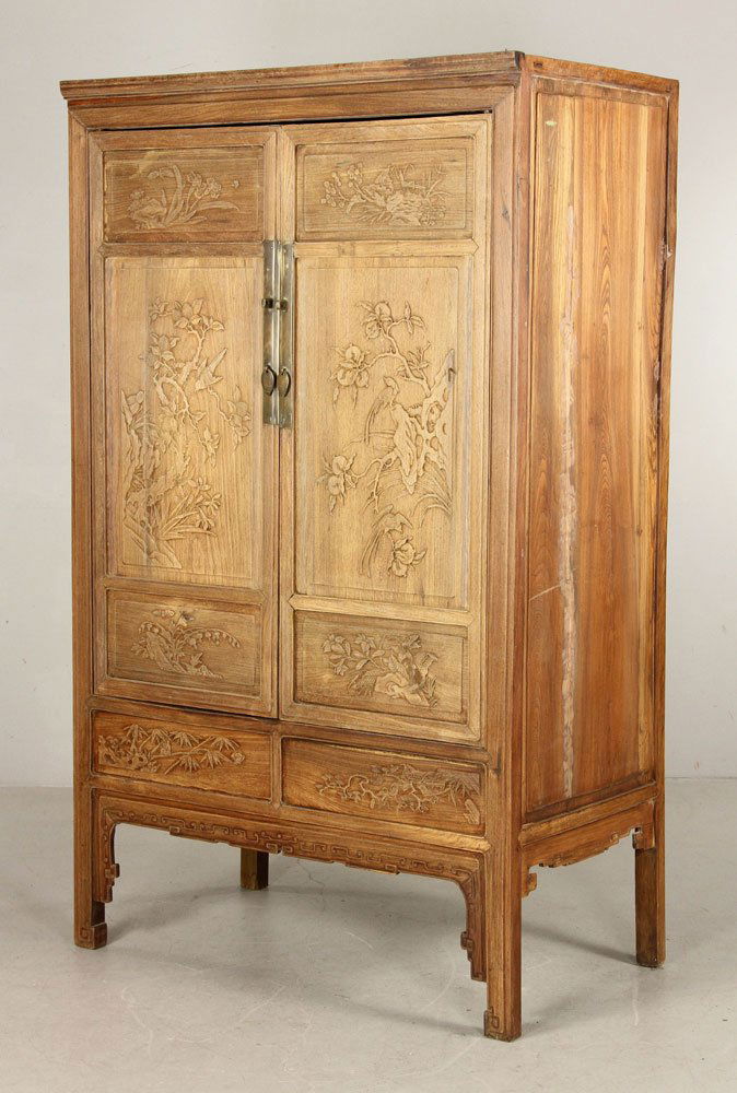 Chinese Carved Two Door Cupboard (1 of 4)