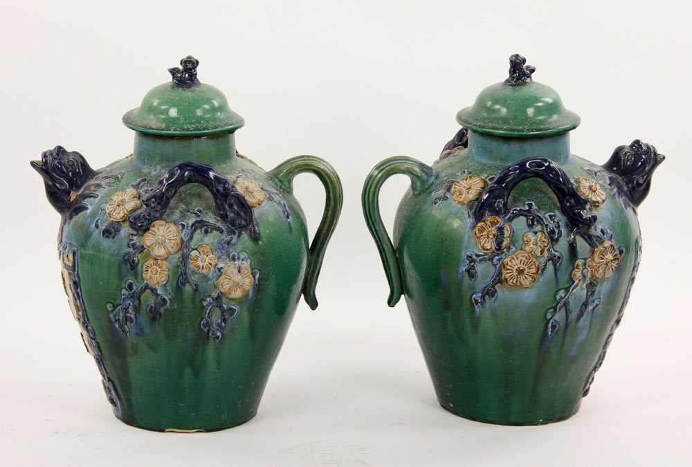 Pr. Large Chinese Pottery Teapots (1 of 4)