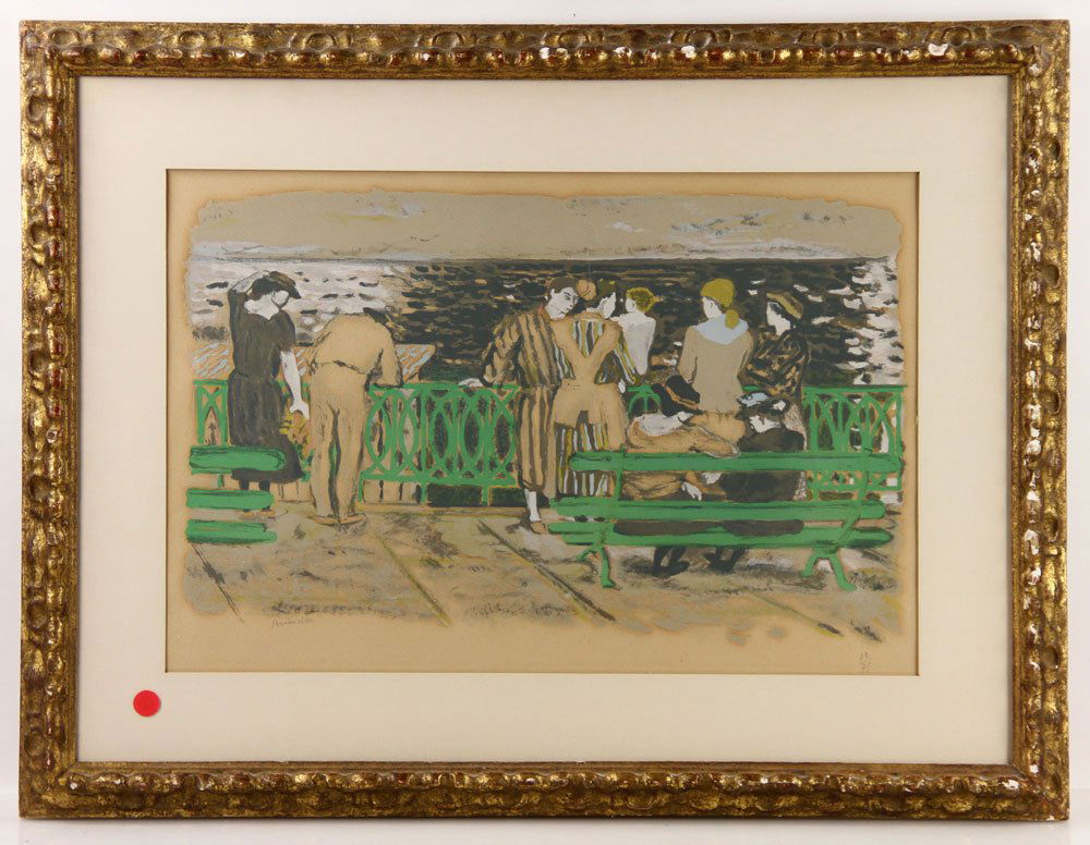 Brianchon, "La Mare aux Corneilles," Print: Maurice Brianchon (French, 1899-1979), "La Mare aux Corneilles," colored print, signed lower left, editioned 32/75 lower right, "David B. Findlay Gallery, New York" label verso; 14" h x 21" w (view),