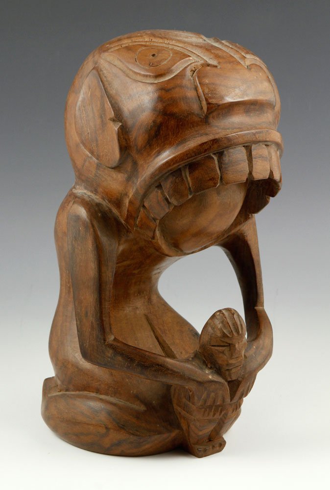 Vintage Polynesian Carved Figure: Vintage Polynesian figure, carved wood, Raiatea Island, Tahiti, 11 1/4" h.
