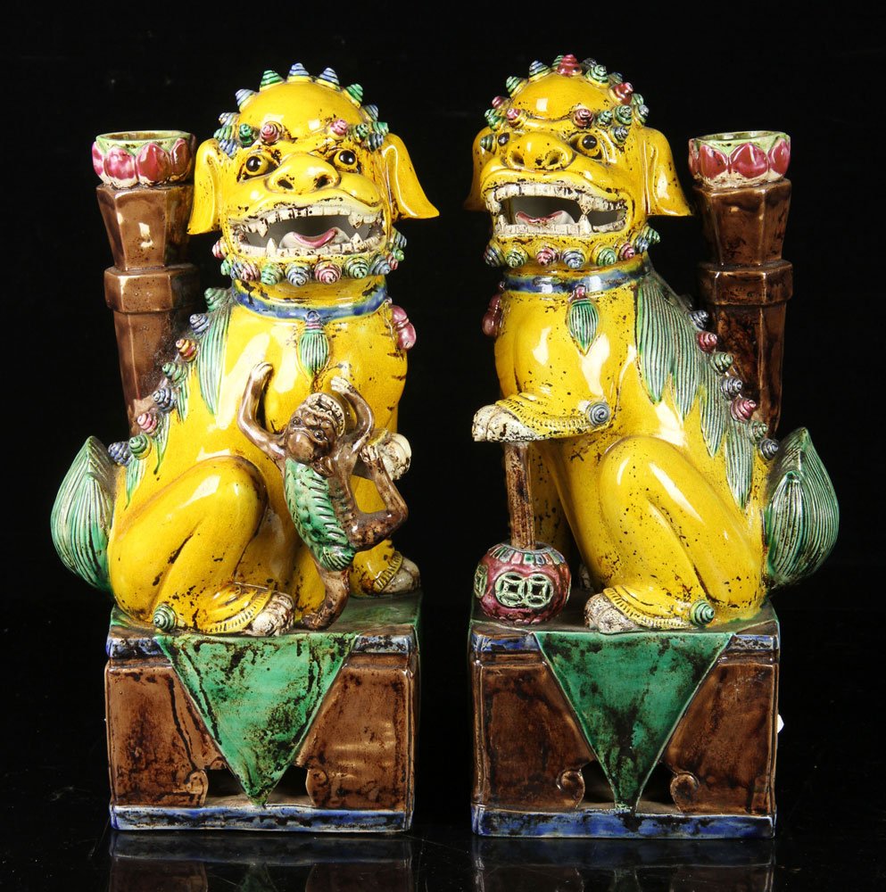 Pr. Chinese Carved Porcelain Foo Dogs (1 of 5)