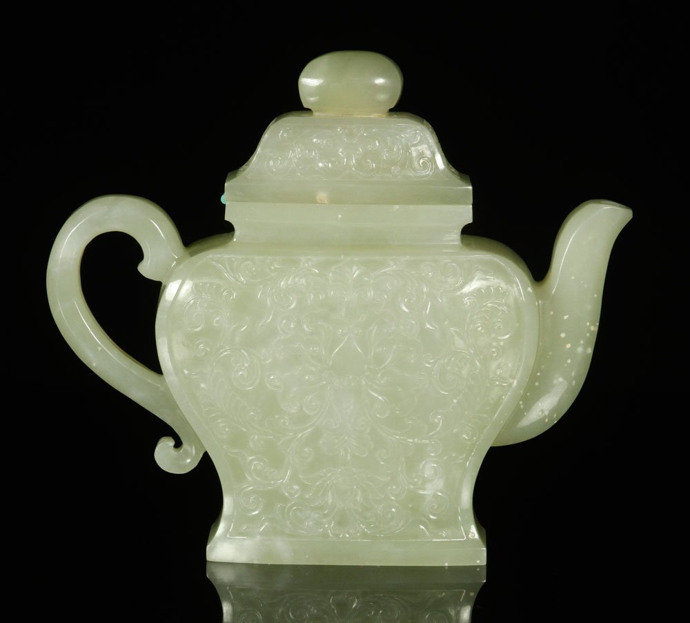 Chinese White Jade Flat Teapot (1 of 6)