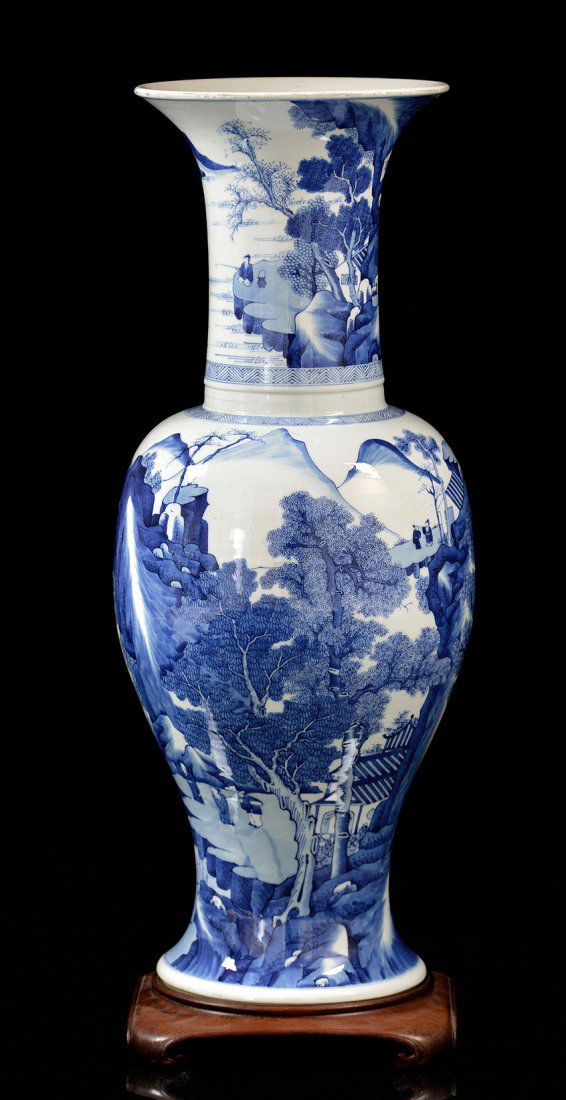 Grand Chinese Blue and White YenYen Vase