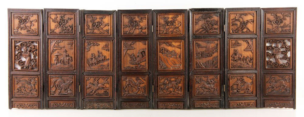 Carved Chinese Eight Panel Table Screen (1 of 6)