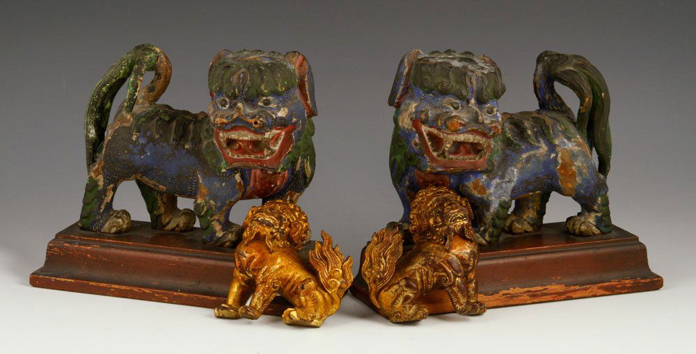 Two Prs. Carved Wood Foo Dogs (1 of 4)