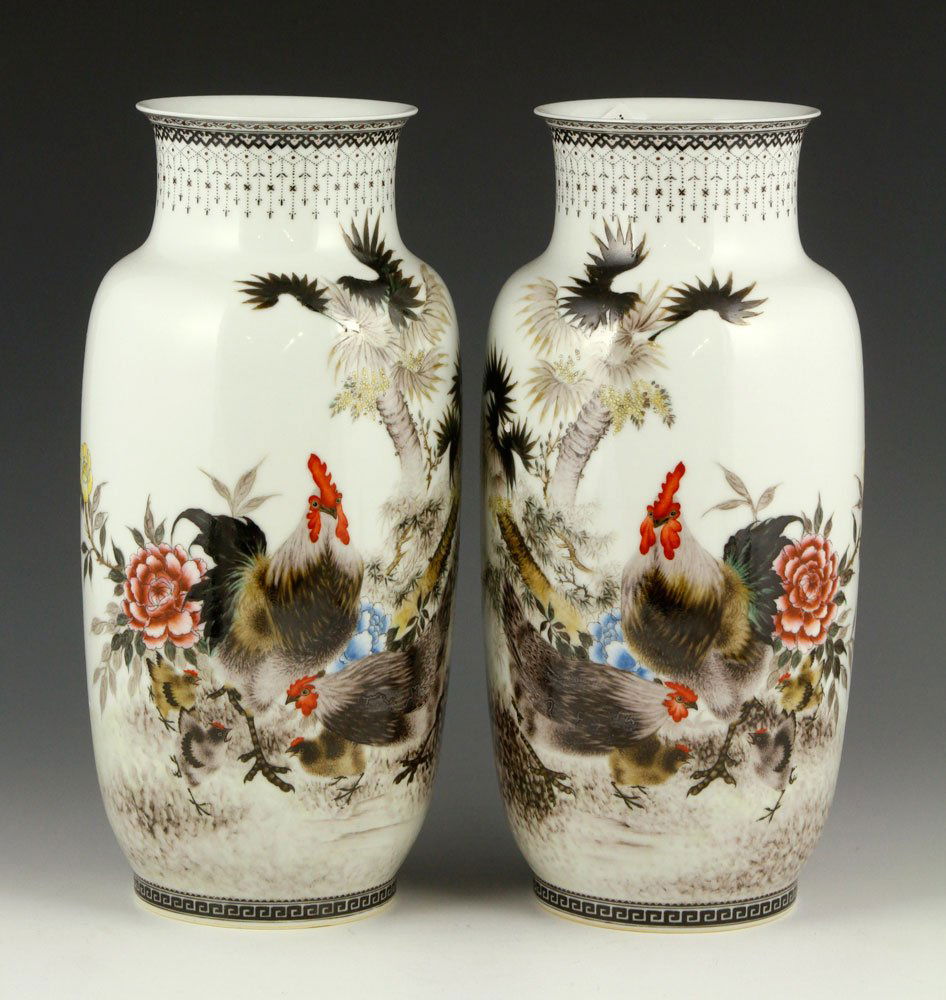 Pr. Chinese Eggshell Famille Rose Vases (1 of 5)