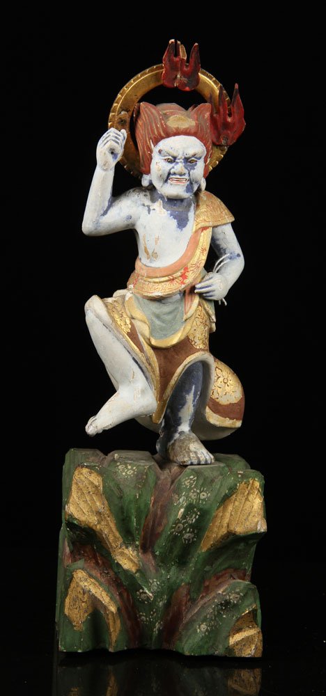 Carved Japanese Wood King Guardian Figure (1 of 4)