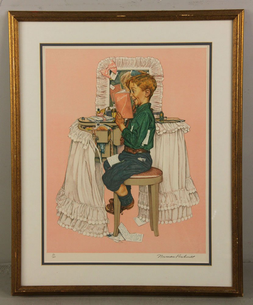 Rockwell, "Secrets," Lithograph: Norman Rockwell, "Secrets," limited edition lithograph, pencil signed and editioned 50/250, 22 3/4" h x 17 1/4" w (view), 30" h x 24 5/8" w (frame). Provenance: From an Arizona estate.