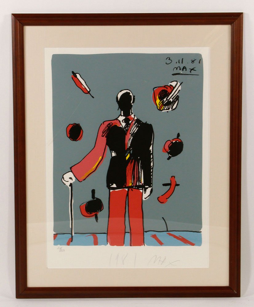 Peter Max, "Golf," Print: Peter Max, "Golf," limited edition print, pencil signed, dated 1981 and editions 22/250, 28" h x 21" w (view), 36 1/2" h x 29 1/8" w (frame). Provenance: From an Arizona estate.