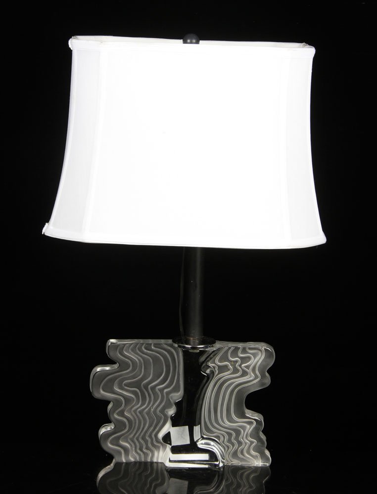 Daum Glass Lamp: Daum glass lamp, signed "Daum France" on base, 15" h x 10 1/2" w. Provenance: From a California estate.