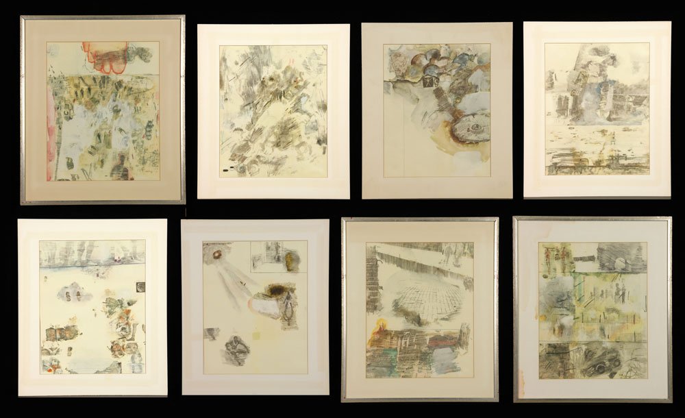 Rauschenberg, Dante Series, Prints: Robert Rauschenberg, Dante Series, suite of eight prints, 17" h x 14" w. Provenance: from the Santa Barbara, California and Madison, Connecticut estates of Emily Hall Tremaine, by descent to her legal