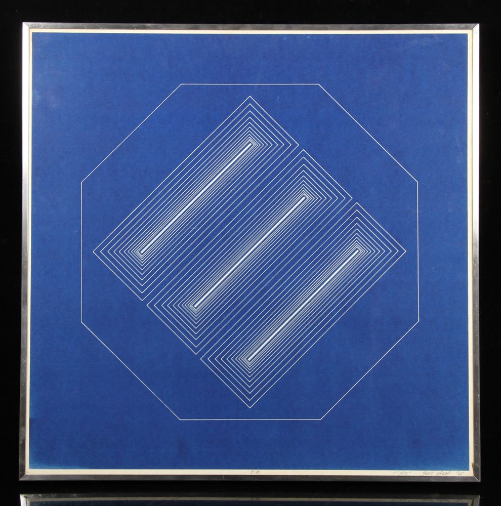 DeLap, "Kio," Lithograph: Tony DeLap (American, b. 1927), "Kio," lithograph, signed in pencil, dated 1965, 20" h x 20" w. Provenance: from the Santa Barbara, California and Madison, Connecticut estates of Emily Hall Tremaine,