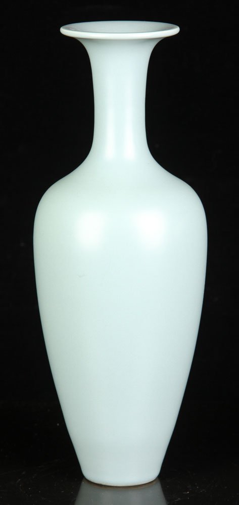 Chinese Vase: Chinese vase, robin's egg blue glaze over porcelain, with Chin Liang mark and a long flared neck, 12" h x 4 1/2" dia. Provenance: from a Florida estate.